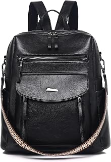 WYFJNX PU Leather Small Backpack Purse for Women Ladies Dark Black