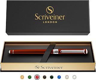 Scriveiner Crimson Red Rollerball Pen - Multi Award Winning Luxury Rollerball with Chrome Trim & Schmidt Refill, Quality Executive Writing Pen for the Office, Journaling or Gift Set for Men & Women