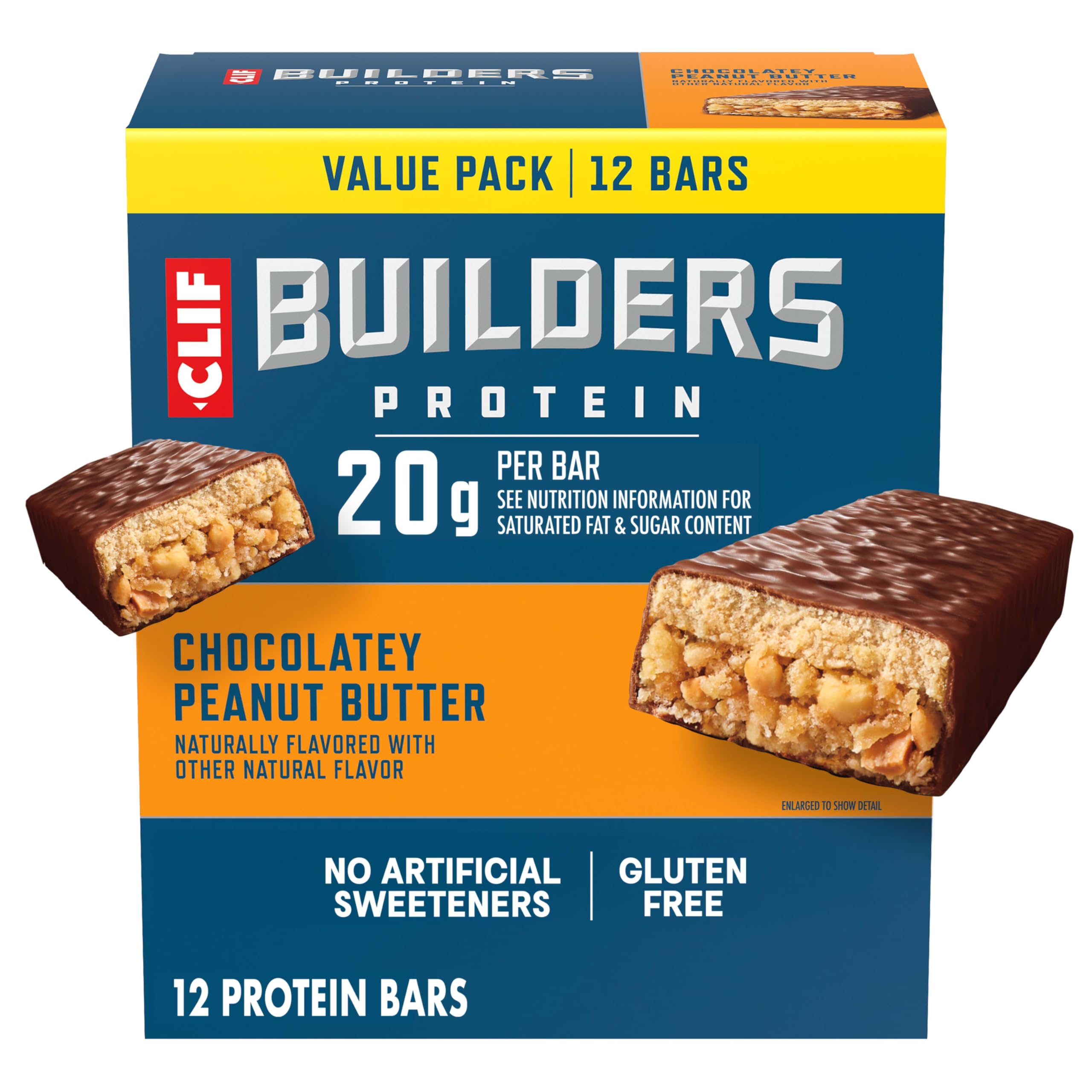 CLIF BUILDERS Protein Bars, Chocolatey Peanut Butter, Gluten Free, 12 ct | 20g P