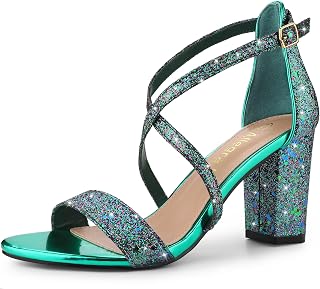 Allegra K Women's Glitter Crisscross Strap Open Toe Block Heel Sandals