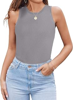 Zeagoo Women Tank Top 2024 Crowd Neck Racerback Casual Basic Ribbed Knit Bodycon Sleeveless Shirts S-XXL