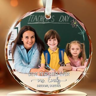 Personalized Teacher Photo Ornament – Custom Picture Ornament with Teacher Name – Best Teacher Ever Keepsake – Teacher from Kids, Classroom Decor