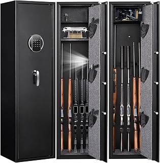 57.09''H Fireproof Gun Safe, Quick Access 5-8 Gun Safe for Home Rifle & Pistols, Gun Cabinet with Inner Cabinet and Pistol Bag, Shotgun Safe with Touch Screen Keypad and Silent Mode