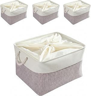 Mangata Fabric Storage Basket, Set of 4, Storage Box, Large Cupboard, Basket Storage Fabric with Rope for Toys, Wardrobe, Shelves, Clothes (Foldable, XXL, Grey White)