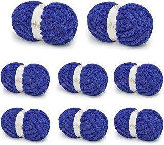 Chunky Yarn for Hand Knitting, Chunky Chenille Blanket Yarn for Crocheting, Bulky Soft Fluffy Chenille for Blanket Project, 8 Pack of 8oz/25yds, Klein Blue