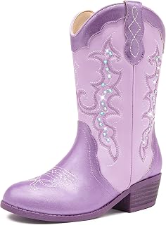 LAURMOSA Girls Cowboy Boots Cowgirl Western Boot for Kids Rhinestone Sparkly Toddler Dress Boots Ponited Toe Mid Calf Birthday Party for Little Big Kid