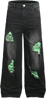 QIMYUM Men's Wide-Leg Baggy Flex Jeans Relaxed Loose Fit Long Denim Pants
