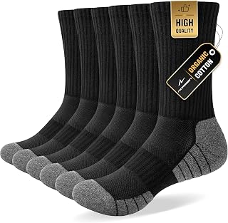 Niorasen 6 Pairs Mens Womens Socks, Cushioned Breathable Sports Socks | Comfortable Crew Cotton Athletic Sock Outdoor Multipack; for Work, Walking, Hiking and Running; Black White Grey