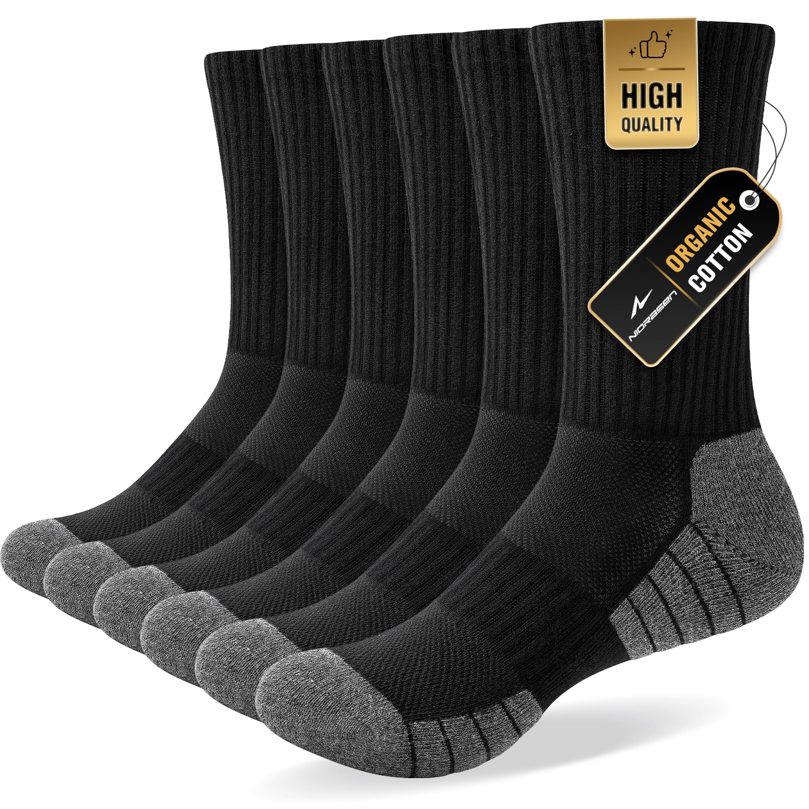 Niorasen 6 Pairs Mens Womens Socks, Cushioned Breathable Sports Socks | Comforta
