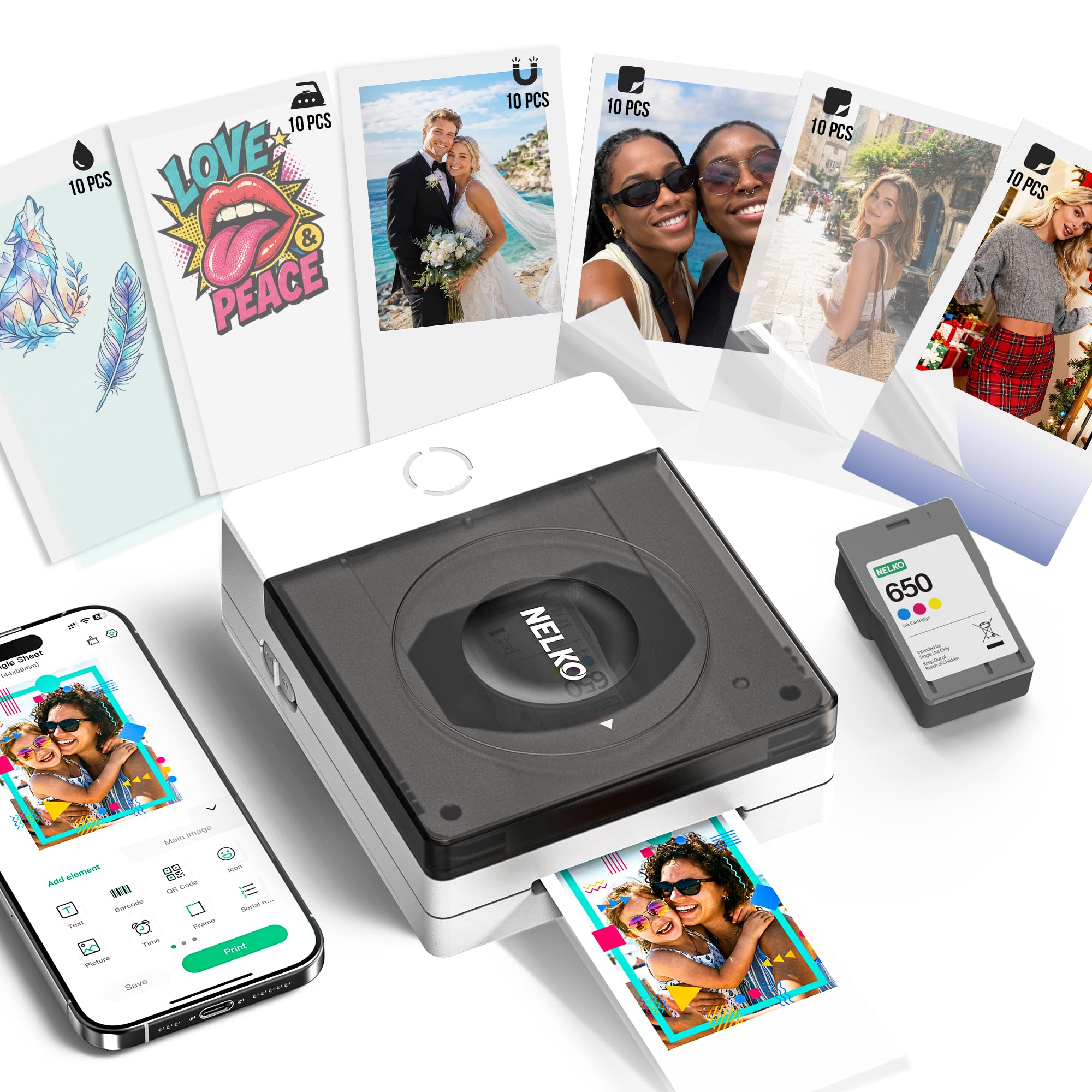 NELKO Flow 2x3 Photo Printer for Magnets and Transfers, 60 Sheets, Gray | Portab