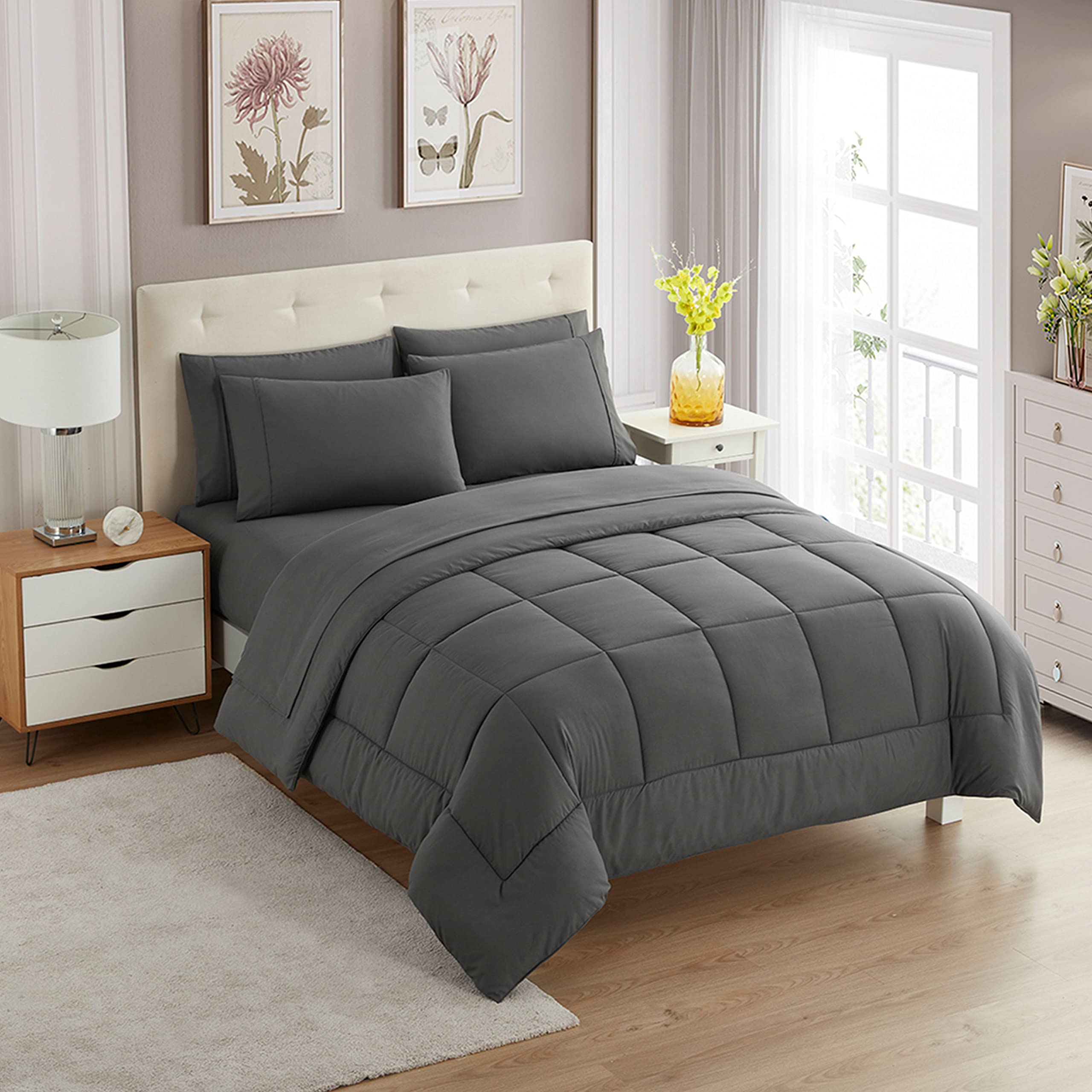 Sweet Home Collection 5 Piece Comforter Set Bag Solid Color All Season Soft Down