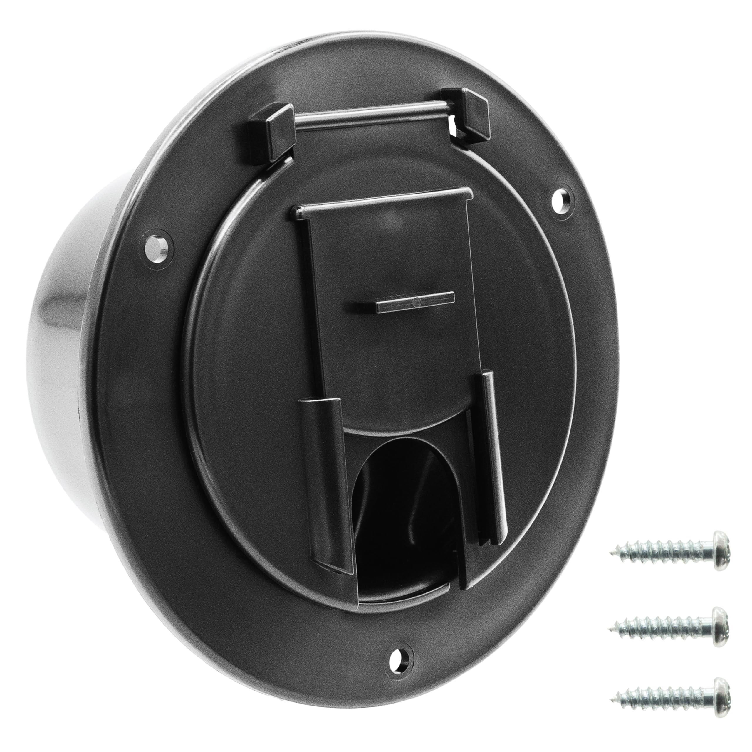 Halotronics RV Electric Cable Hatch 5 inch Round 30, 50 Amp Cords Black | 5 inch