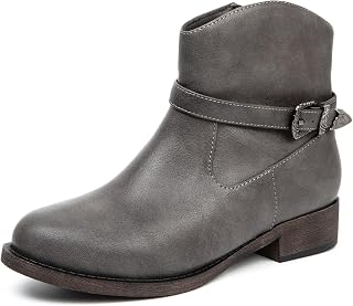 Veittes Women's Western Ankle Boots with Low Chunky Heel Zipper
