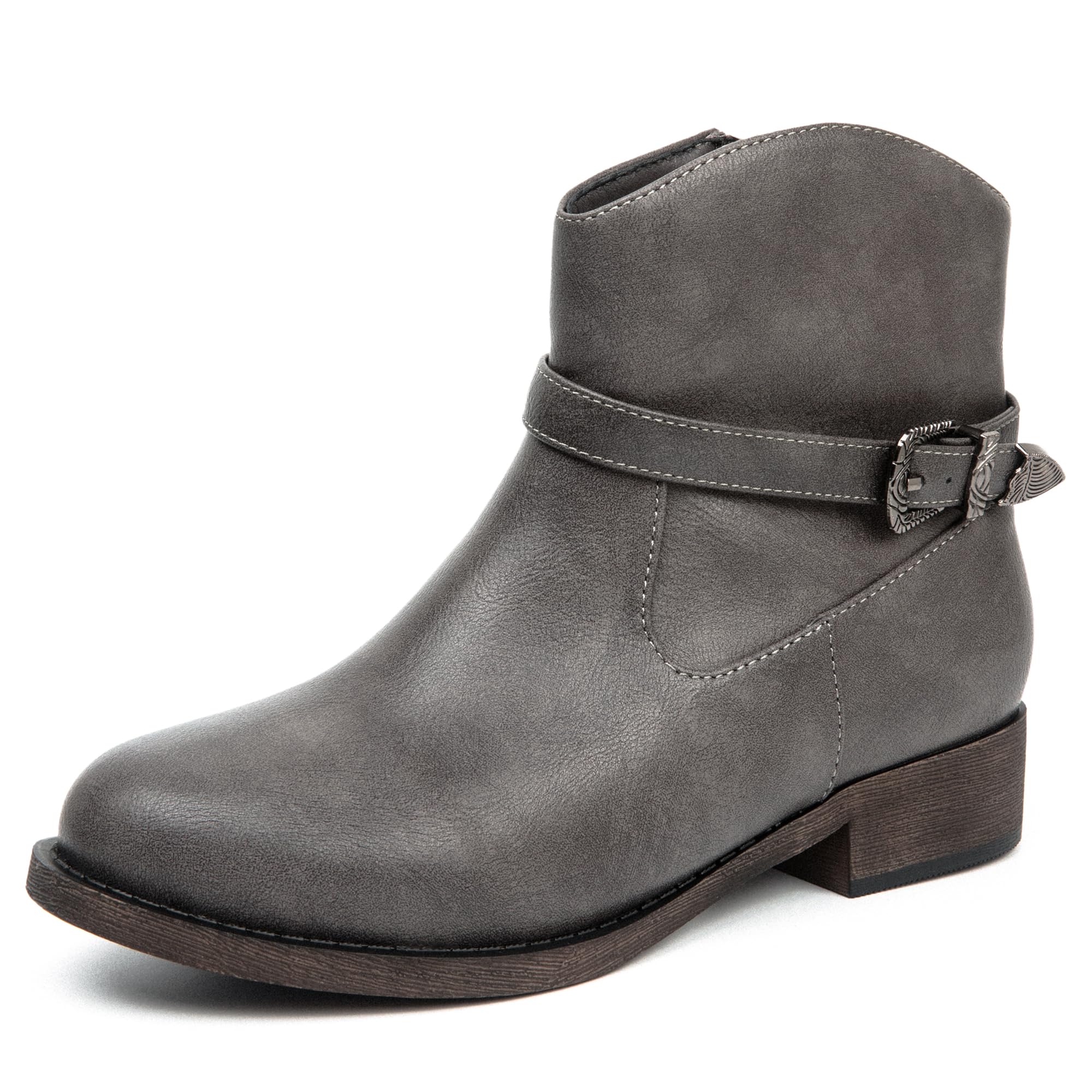 Veittes Women's Western Ankle Boots with Low Chunky Heel Zipper