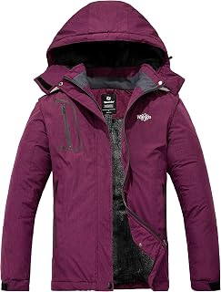 Wantdo Women's Mountain Ski Jacket, Warm Winter Fleece Coat, Waterproof and Breathable Raincoat, Outdoor Hooded Windbreaker Jackets