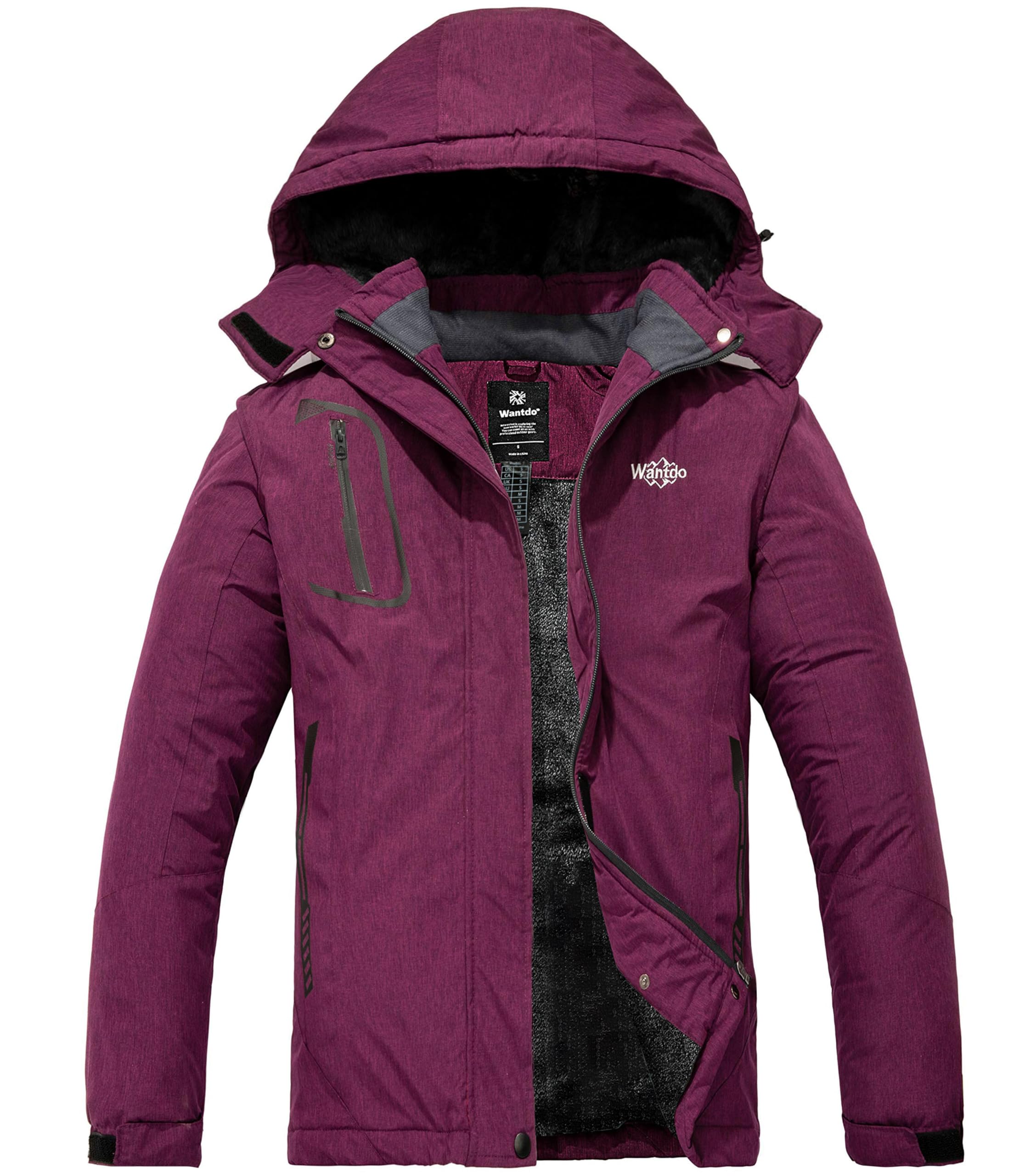 Wantdo Women's Mountain Ski Jacket, Warm Winter Fleece Coat, Waterproof and Brea