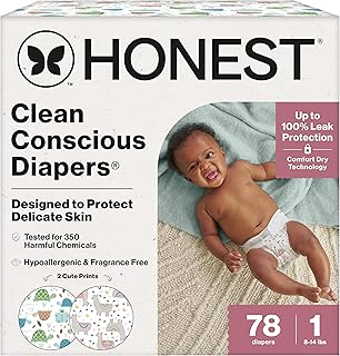 The Honest Company Diapers, All the Alpacas + Turtle Time, Size 1, 78 Count | Baby Diapers, Size 1 (8-14 Lbs), 78 Ct. Hypoallergenic, Up To 100% Leak Protection, Plant-Based, OEKO-TEX Certified.