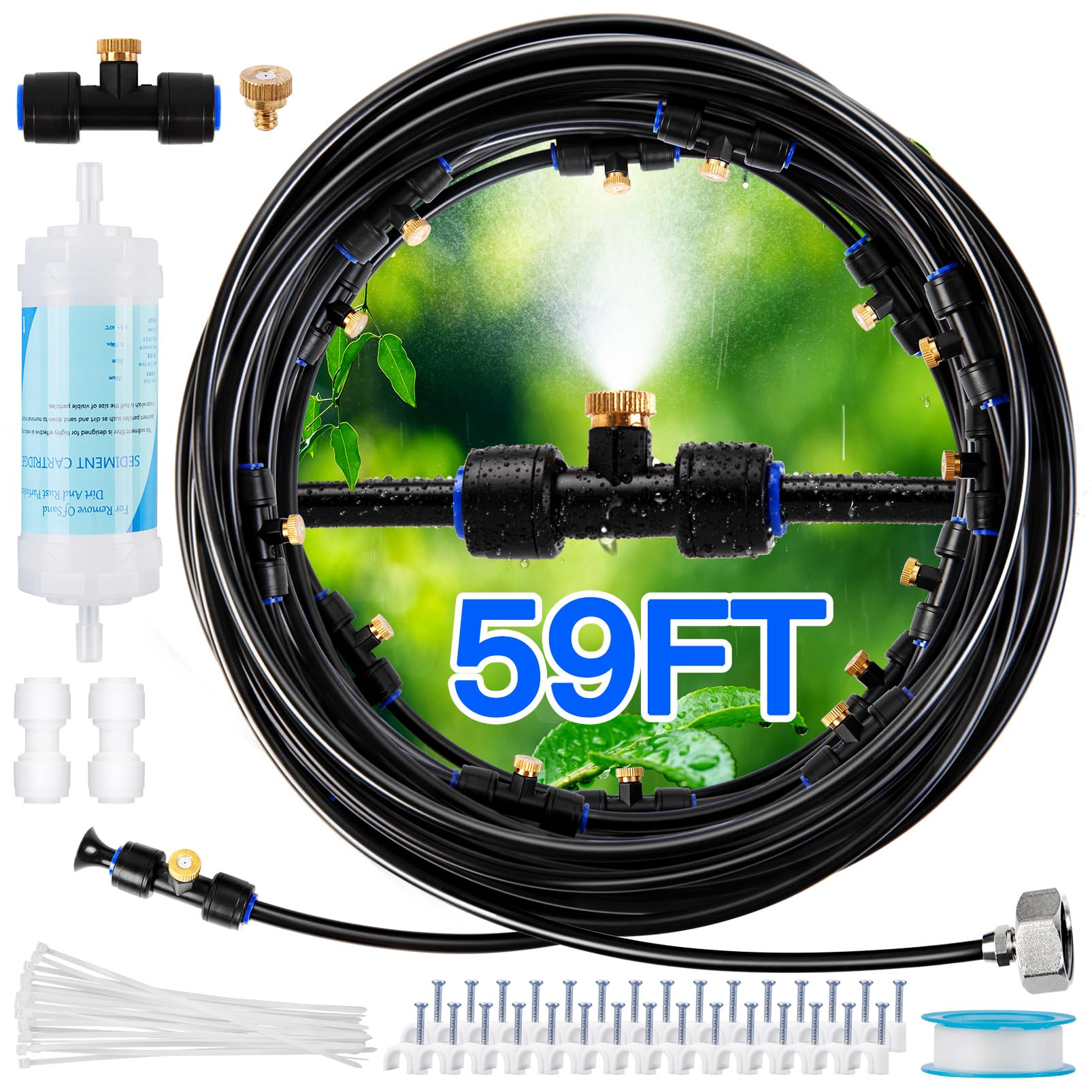 Misters for Outside Patio with Water Filter - 59Ft(18M) Misting system Line 20 B