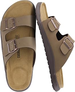 CUSHIONAIRE Mars Slide Sandals for Men with Comfort Adjustable Double Buckle Arch Support Footbed and EVA Outsole, Brown, 12 Little Kid