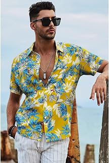 Men’s Short Sleeve Printed Shirt Casual Button Down Summer Shirt for Beach or Vacation