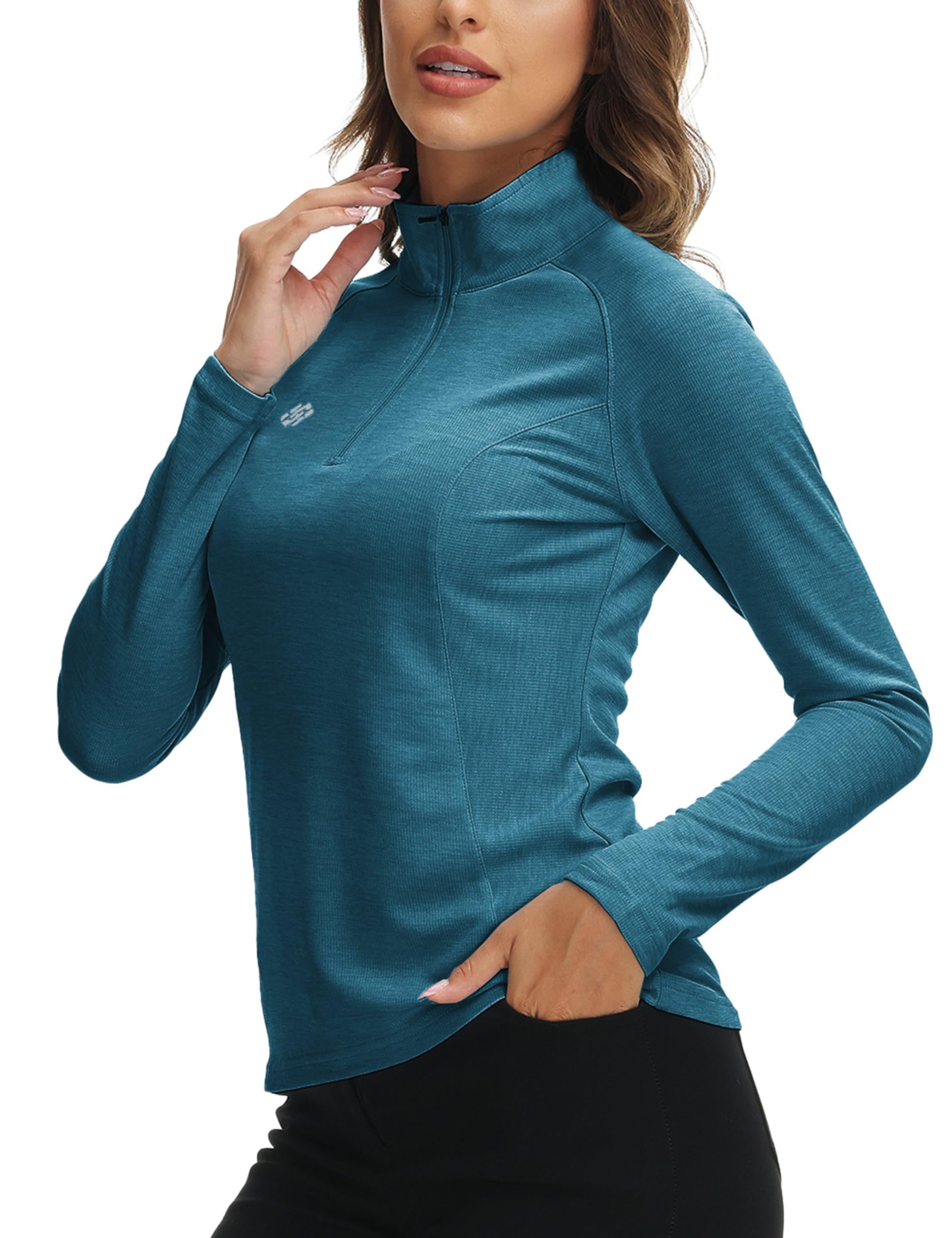 Women's 1/4 Zip Sports Shirt Long Sleeve Summer UPF 50+ Sun Protection Running S