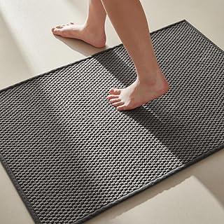 TYUU Bathroom Rugs Non Slip Washable, Super Absorbent Thin Bath Mat Small Quick Dry Low Pile Bathroom Rug, Dark Grey 16"x24"