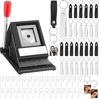 ForraFun 61 Pcs Button Keychain Photo Cutter 35 x 45 mm Keychain Maker | 1 Pcs Photo Keychain Maker Machine, 30 Double Sided Acrylic Frame Keyring 30 PU Leather Keychains