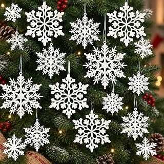 18 Pack White Snowflakes Hanging Snowflakes for Christmas Tree Decorations, Variable Size, Snowflakes Craft