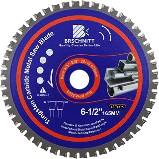 Circular Saw Disc for Metal 165MM - BRSCHNITT 1 Piece TCT Tungsten Carbide Tipped for Iron, Iron Tube, Ferrous Metals 48T Hole: 20/15.875MM