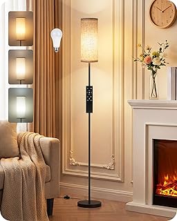 64.4” Slim Floor Lamp for Living Room with Magnetic Remote and Foot Switch, Dimmable Standing Tall Lamp Mood for Bedroom Nursery, 3 Color Temperatures, 1-Hour Timer,900LM Bulb Included,Beige E06LD05W1