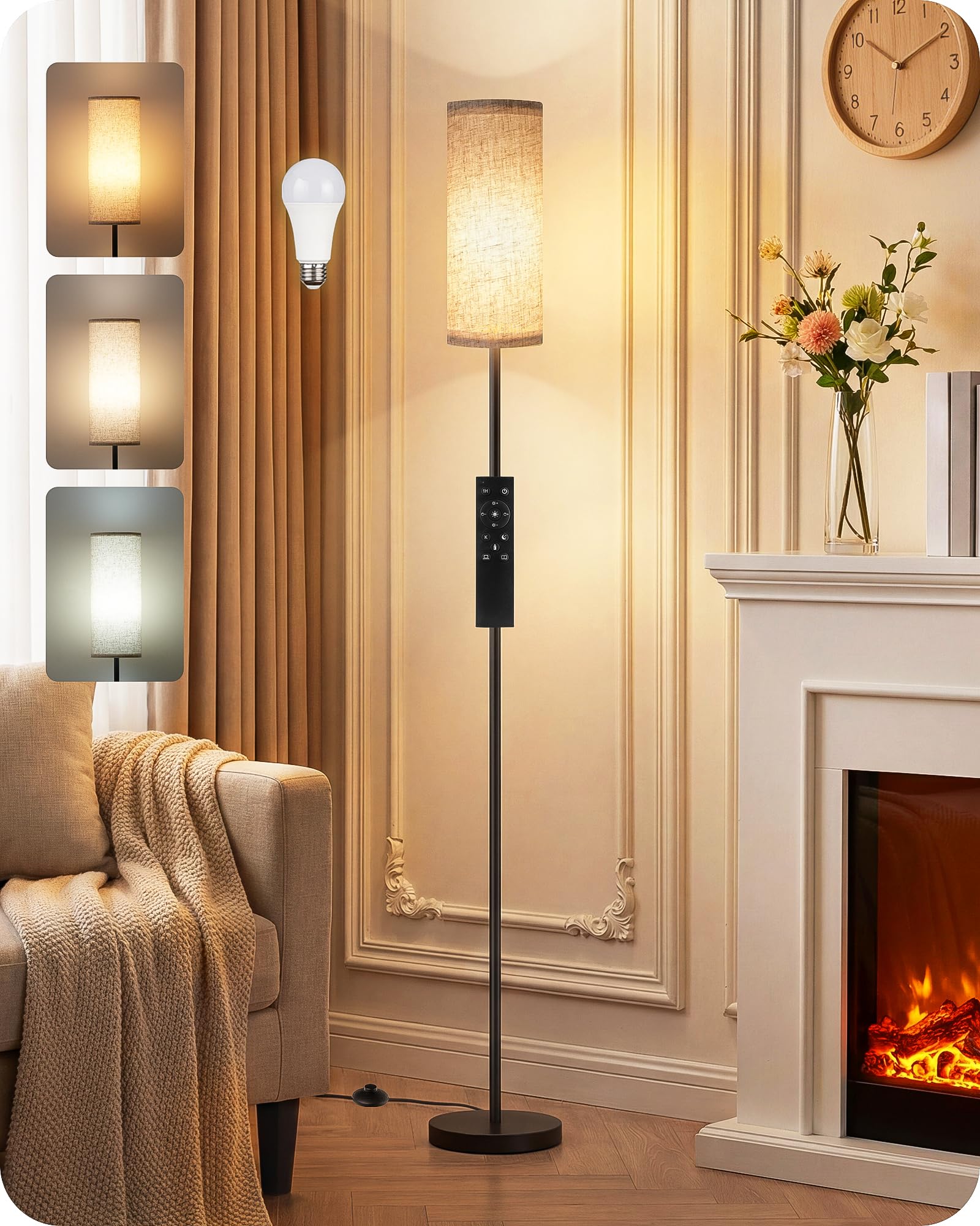 64.4” Slim Floor Lamp for Living Room with Magnetic Remote and Foot Switch, Dimm