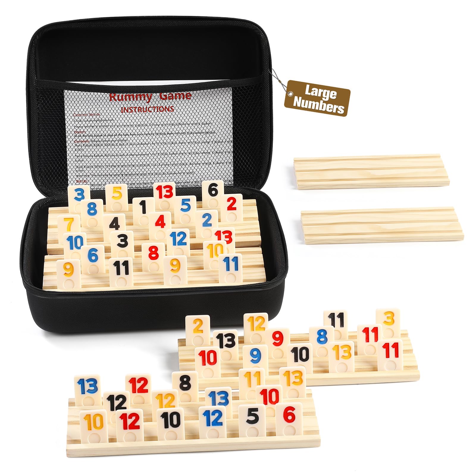 Rummy Cube 6 Player Edition with 6 Wooden Racks/Trays, 160 Large Numbers Rummy T