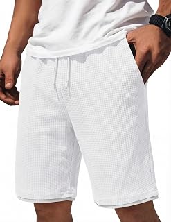 COOFANDY メンズ カジュアルショーツ コットン ドローストリング 7/9インチ ワッフルショーツ ストレッチ ゴムウエスト サマー ビーチ ラウンジ スウェットショーツ