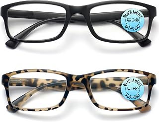 OPULIZE PEP Reading Blue Light Blocking Glasses for Women Men, Rectangular Frame with Anti-Glare Gaming Eyewear, UV & Eyestrain Protection, Matt Black Brown Tortoiseshell +2.5(Pack of 2)
