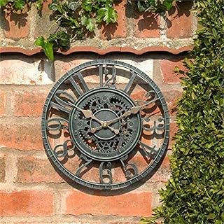 Outdoor Large 30cm Hollow Gear Vintage Slate Effect Waterproof Indoor Garden Wall Clock - Decorative Fence Ornament
