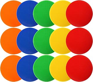 Okllen 15 Pack Poly Vinyl Spot Markers, 9 Inch Floor Dots Non-Slip Rubber Agility Dots, Flat Field Cones Circles for Training, Exercise Drills, Gym, Football, Basketball, 5 Colors