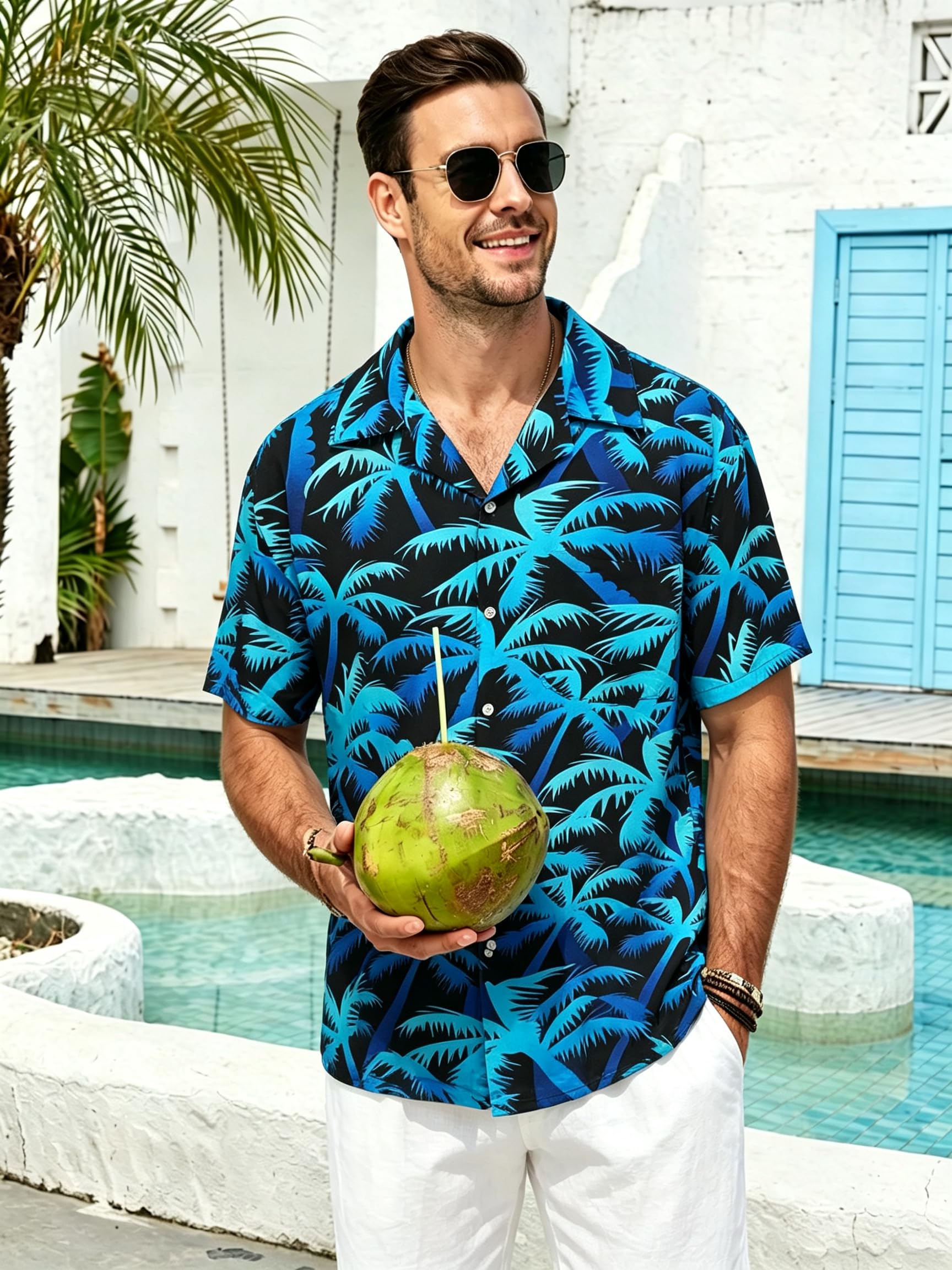 Hawaiian Shirts for Men Tropical Button Down Shirt Short Sleeve Summer Breathabl