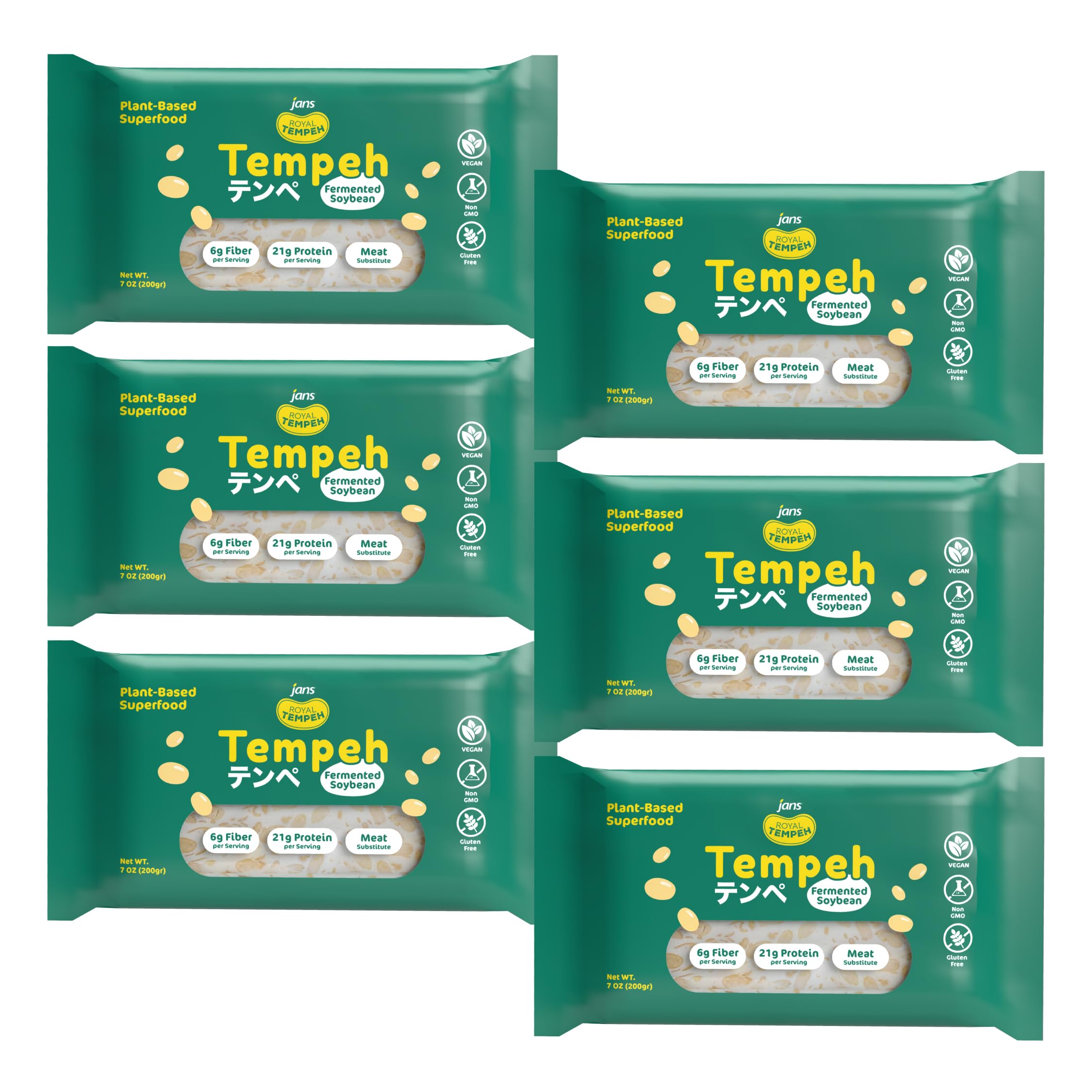 Jans Frozen Royal Tempeh, Wholesome Vegetarian Protein, 7.0 OZ, Pack Of 6 | Made