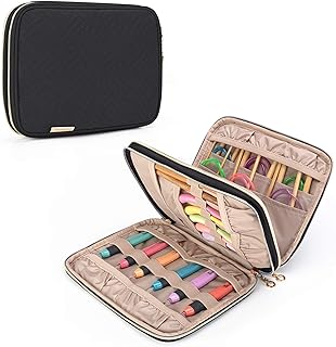 Teamoy Crochet Hook Case Organizer, Crochet Needle Storage Bag, Black | Empty Crochet Case for Crochet Hook(up to 8") and Knitting Accessories, Patent Design