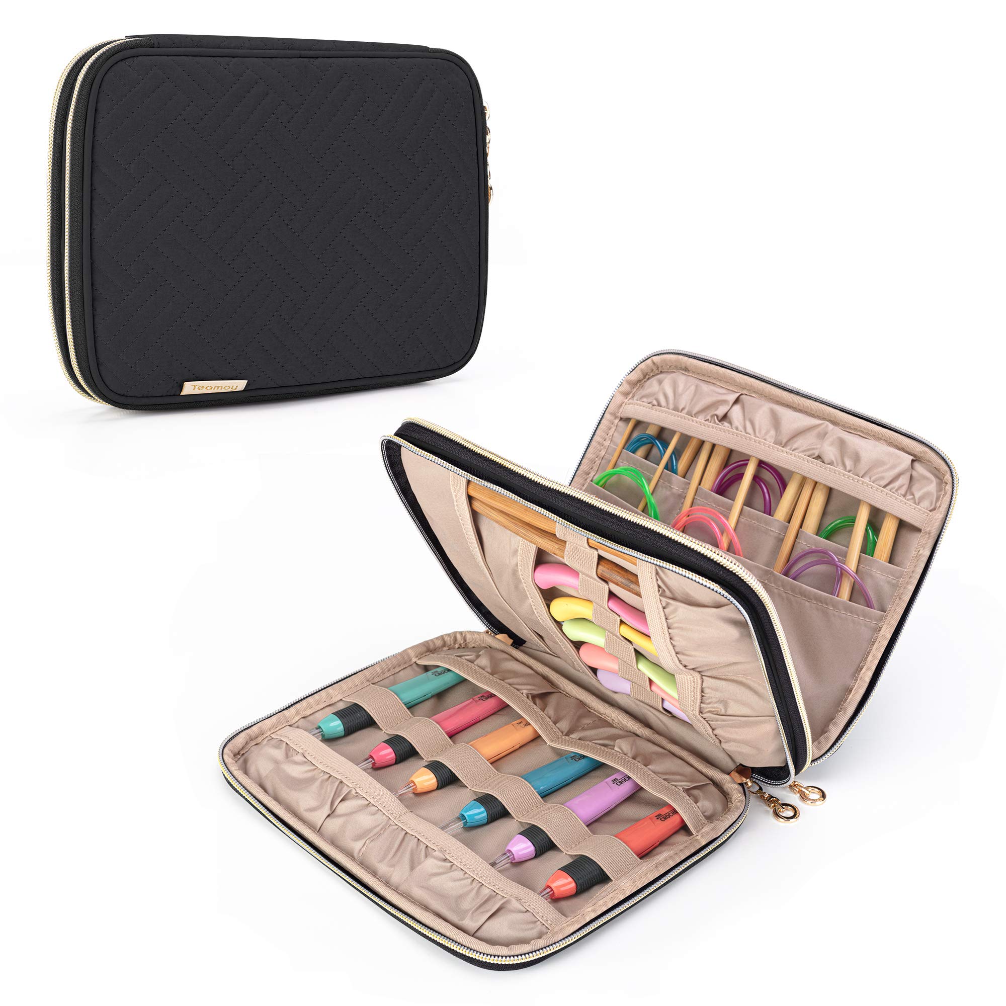 Teamoy Crochet Hook Case Organizer, Crochet Needle Storage Bag, Black | Empty Cr