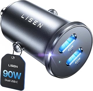 LISEN 90W USB C Car Charger USB C Fast Charge,45W PD&QC3.0 Fast Car Charger | for iPhone Duo 18 Pro Max 17 16 15, Metal Cigarette Lighter USB Charger Adapter for Samsung S26, Android, Car Accessories