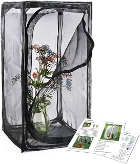 30" Heavy Duty Monarch Butterfly Habitat, Outdoor Collapsible Insect Mesh Cage Terrarium Pop-up with Zipper Protection (Black)
