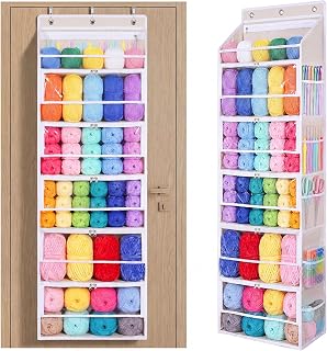 Over the Door Yarn Storage Organizer, 6-Tier Large Capacity Yarn Organizer | with Zippered Compartments & Mesh Pockets for Yarn, Needles and Crochet Hooks