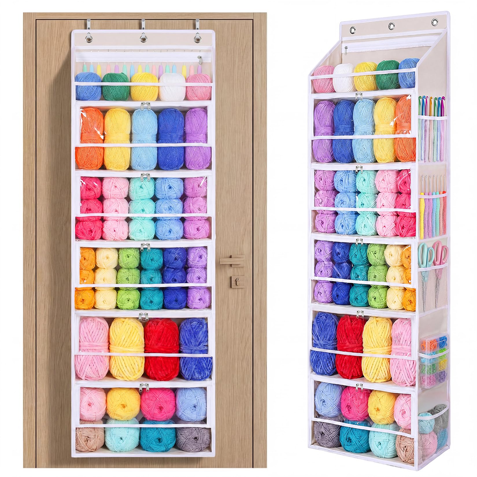 Over the Door Yarn Storage Organizer, 6-Tier Large Capacity Yarn Organizer | wit