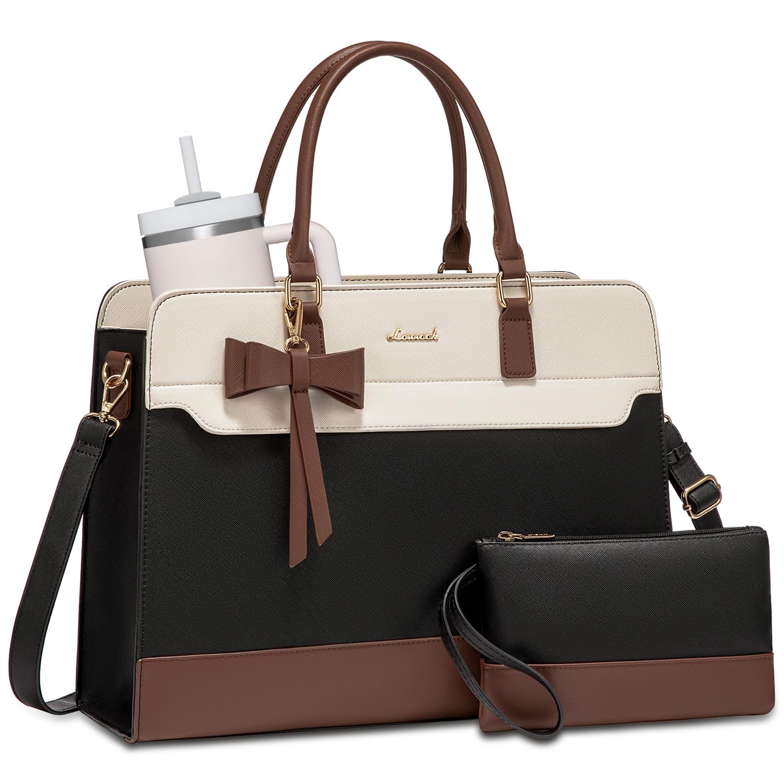 LOVEVOOK Laptop Tote Bag for Women,Leather Work Bag, Waterproof Business Teacher