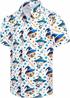 SheLucki Hawaiian Shirt Men Unisex Summer Beach Casual Short Sleeve Button Down Shirt Printed Palm Shadow Design