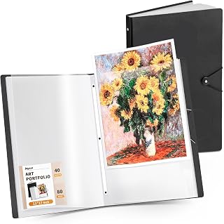 JoyCat 11 x 17 Art Portfolio Binder, 40 Pockets Display 80 Pages, Black | Acid free 40 pocket portfolio displays up to 80 pages and stores artwork, drawings, and presentations up to 11 x 17 in