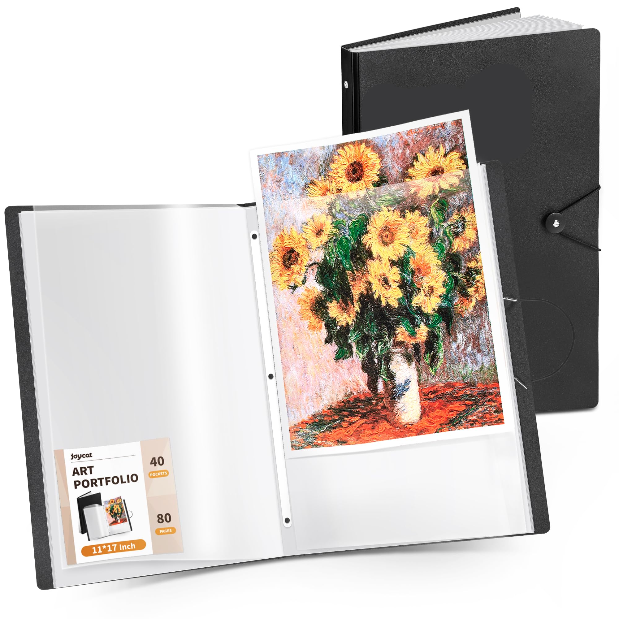 JoyCat 11 x 17 Art Portfolio Binder, 40 Pockets Display 80 Pages, Black | Acid f