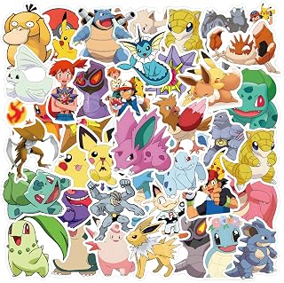 50pcs Cute Pokemon Cartoon Stickers for Water Bottle, Cool Monster Waterproof Vinyl Stickers for Adult Teen Girl Kids Laptop Skateboard Bike Guitar Laggage Travel Case Helmet Notebook Scrapbook