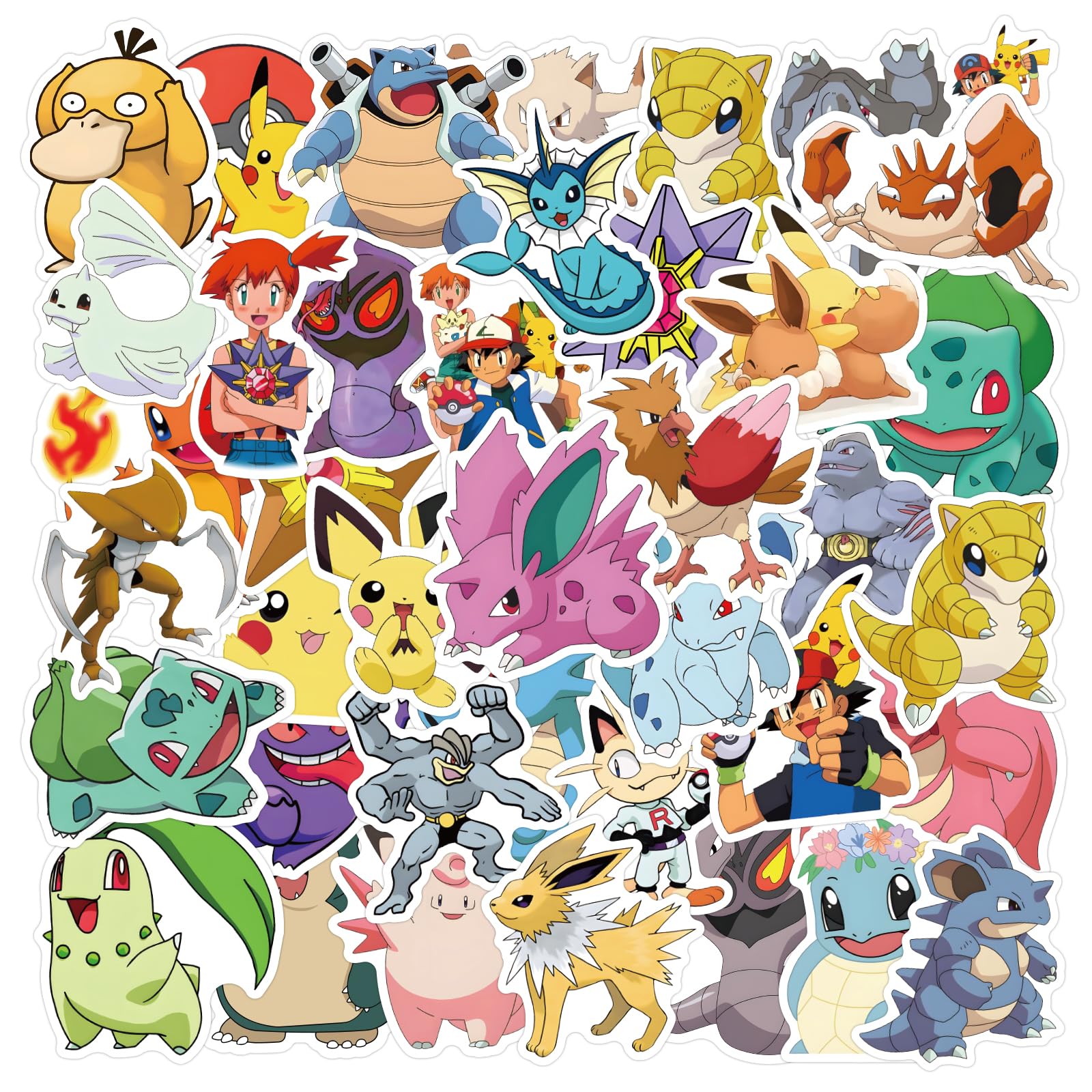 50pcs Cute Pokemon Cartoon Stickers for Water Bottle, Cool Monster Waterproof Vi
